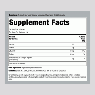 Grassfed Collagen Peptides + C, 6000 mg (per serving), 120 Caplets