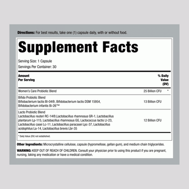 Supplement Facts panel showing details for Ultimate Flora Women's Probiotic.