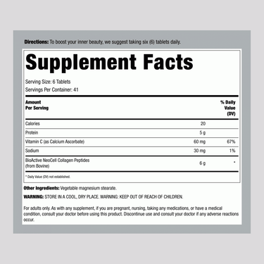 Grassfed Collagen Peptides + C, 6000 mg (per serving), 250 Caplets