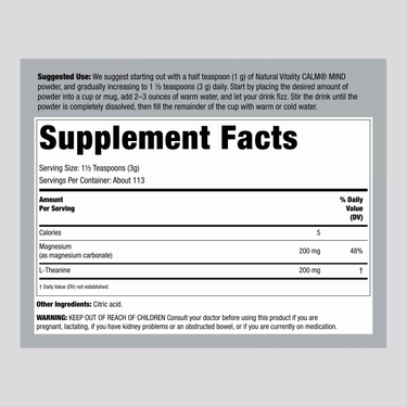 CALM MIND + L-Theanine Powder Unflavored, 12 oz (339 g)