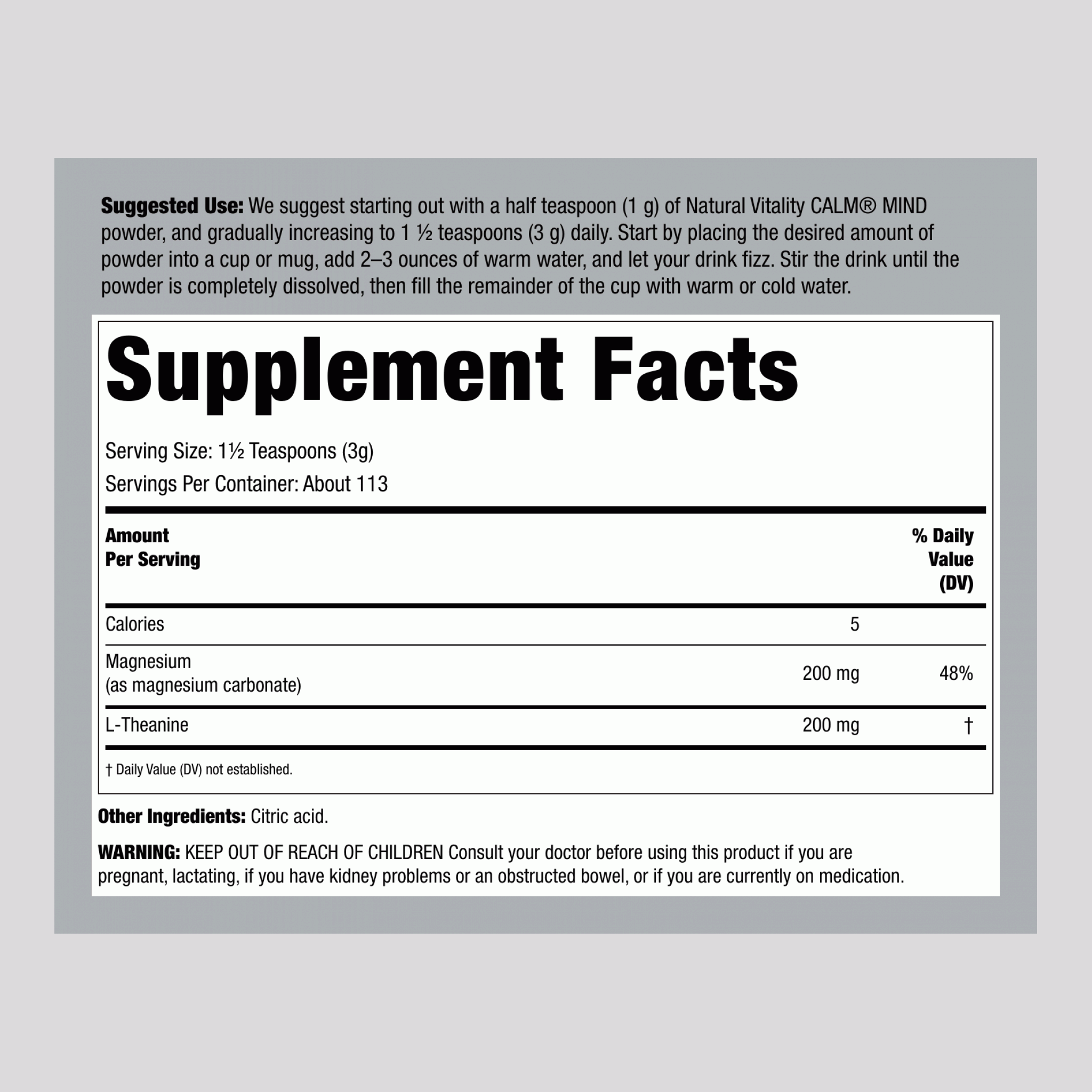 CALM MIND + L-Theanine Powder Unflavored, 12 oz (339 g)