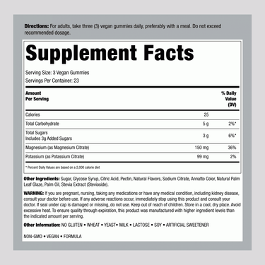Supplement Facts panel for Horbaach Potassium Magnesium Gummies, 70 count.