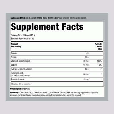 Advanced Collagen Peptides + Hyaluronic Acid + C, 13.7 oz (390 g) Powder