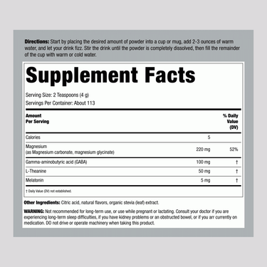 Supplement Facts for NV Calm Sleep Mag + Melatonin.