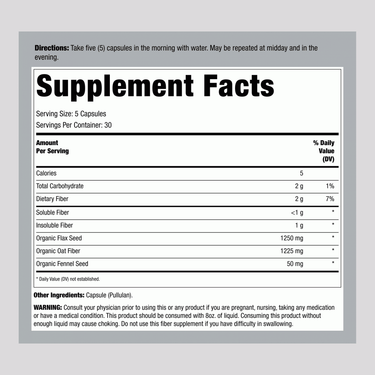 Image of the Supplement Facts panel for Daily Digestive Prebiotic Fiber, detailing its nutritional content and ingredients.