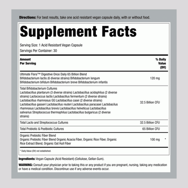 Ultimate Flora Digestive Once Daily Probiotic 65 Billion, 30 Delayed Release Vegan Caps