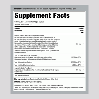 Ultimate Flora Men's Once Daily Probiotic 65 Billion, 30 Delayed Release Vegan Caps