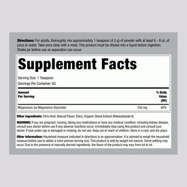 Magnesium Glycinate Powder (Lemon), 16 oz (454 g) Bottle