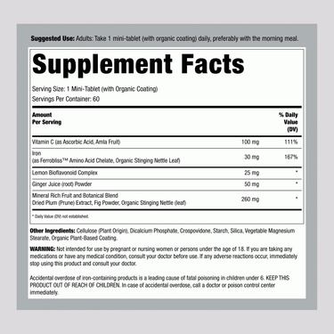 Complete Iron Mini-Tablets + Real Food Nutrients, 60 Vegan Mini-Tablets