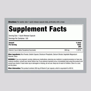 Dry Vitamin E (d-Alpha Tocopherol), 400 IU, 120 Quick Release Capsules