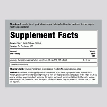 Jiaogulan, 8100 mg, 120 Quick Release Capsules