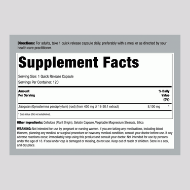 Jiaogulan, 8100 mg, 120 Quick Release Capsules