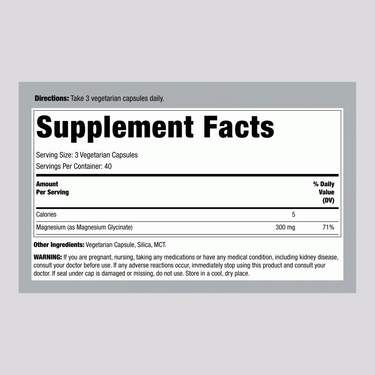 CALM Magnesium Glycinate, 300 mg (per serving), 120 Vegan Capsules