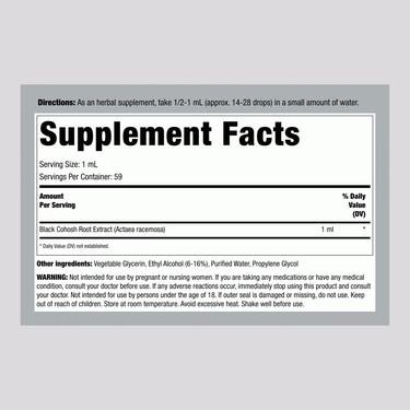 Black Cohosh Root Liquid Extract Alcohol Free, 2 fl oz (59 mL) Dropper Bottle