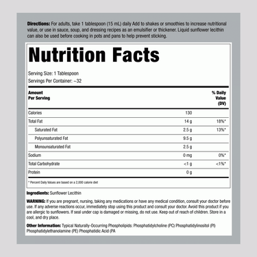 Sunflower Liquid Lecithin, 16 fl oz (473 mL) Bottle