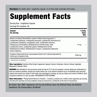 Women’s Probiotic 14 Strains 5 Billion Organisms plus Cranberry, 90 Vegetarian Capsules