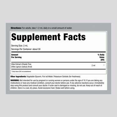 Chaste Tree Berry (Vitex) Liquid Extract Alcohol Free, 2 fl oz (59 mL) Dropper Bottle