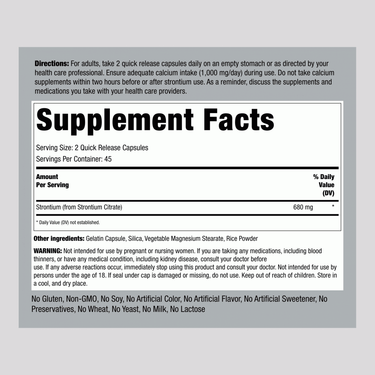 Strontium Citrate, 680 mg (per serving), 90 Quick Release Capsules