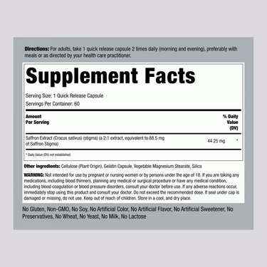 Saffron Extract, 88.5 mg, 60 Quick Release Capsules