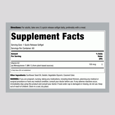 Vitamin K2 MK-7, 100 mcg, 60 Quick Release Softgels