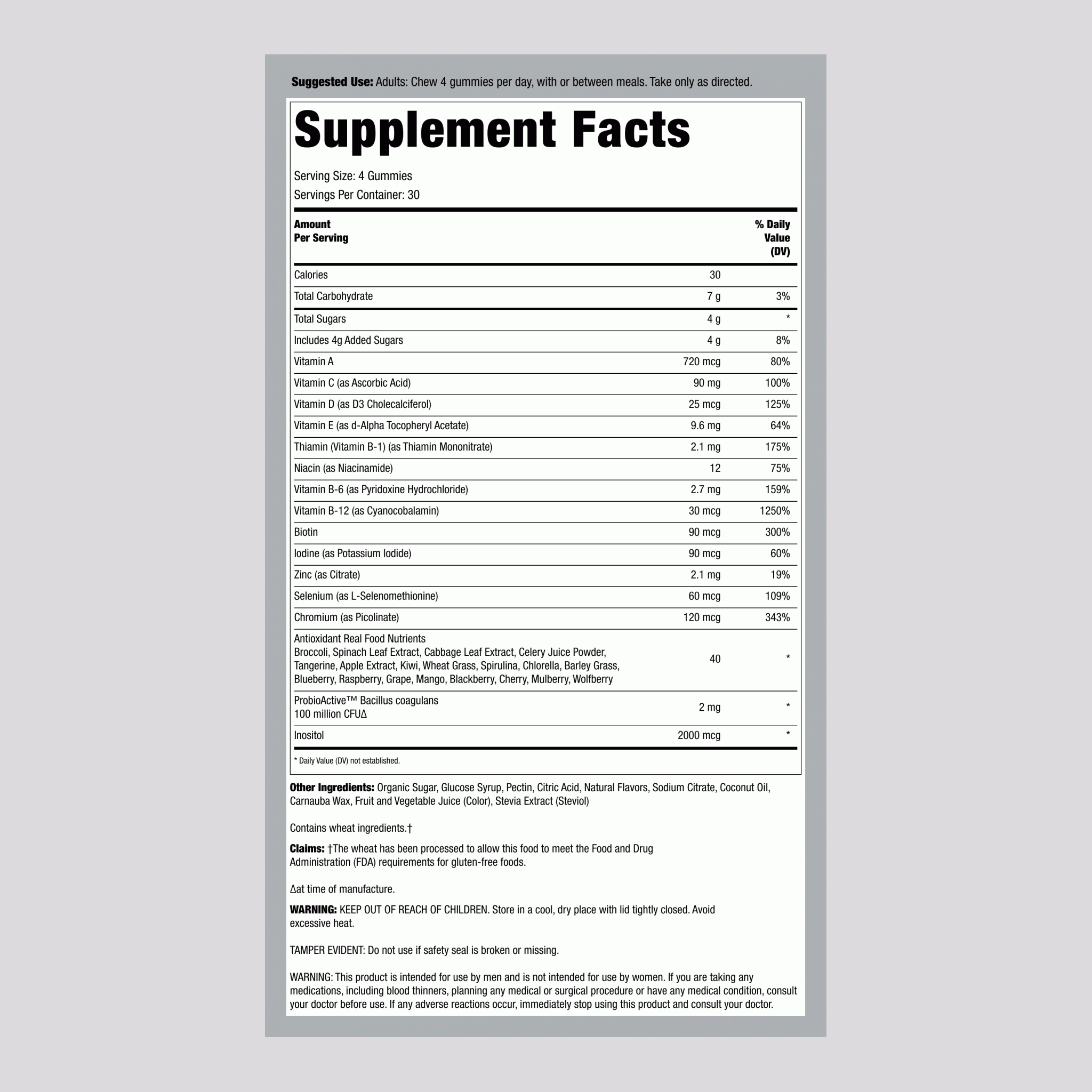 Men's Energy Multivitamin + Real Food Nutrients Gummies, 120 Vegetarian Gummies