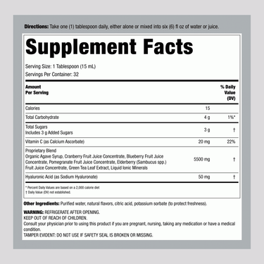Supplement Facts panel for NCL Hyaluronic Acid Liquid Berry 16 fl oz.