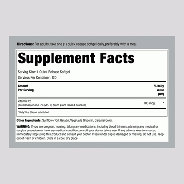 Vitamin K2 MK-7, 100 mcg, 120 Quick Release Softgels