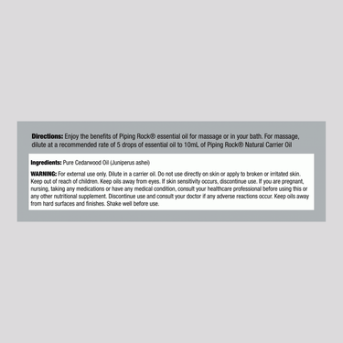 Displays the Supplement Facts panel for Cedarwood Oil 15 mL.