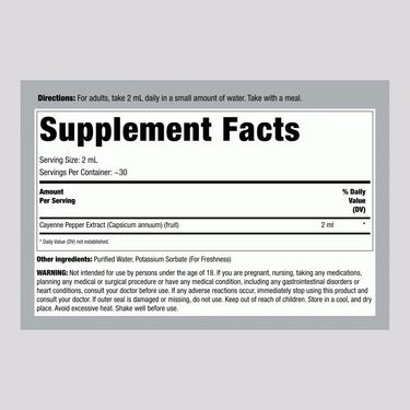 Cayenne Liquid Extract Alcohol Free, 2 fl oz (59 mL) Dropper Bottle