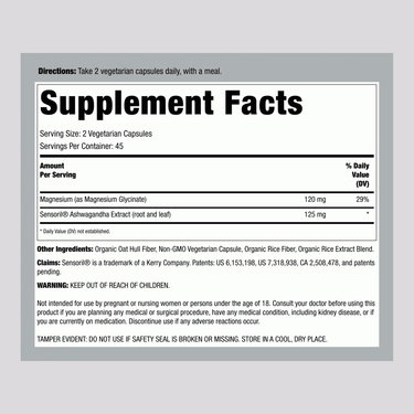 MAXCALM Ashwagandha + Magnesium Glycinate, 90 Vegetarian Capsules