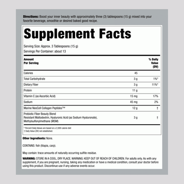 Marine Collagen Peptides + Hyaluronic Acid, MSM & C Powder, 7 oz (200 g) Powder