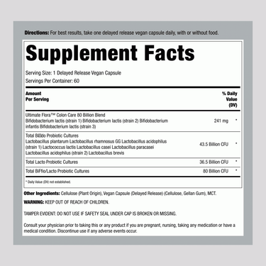 Ultimate Flora Colon Care Probiotic 80 Billion, 60 Delayed Release Vegan Caps