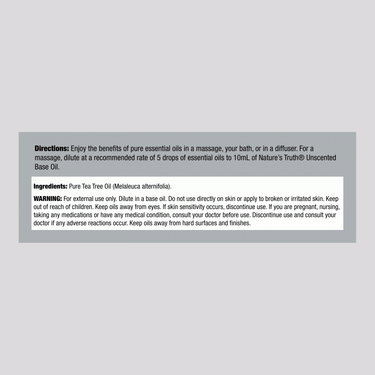 Supplement Facts label for Nature's Truth Tea Tree Oil 15 mL bottle.