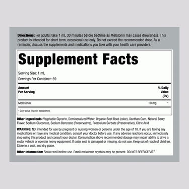 Liquid Melatonin 10 mg (Delicious Berry), 2 fl oz (59 mL) Dropper Bottle