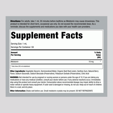 Liquid Melatonin 10 mg (Delicious Berry), 2 fl oz (59 mL) Dropper Bottle