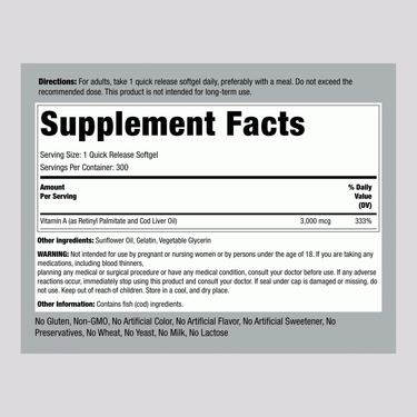 Vitamin A, 10,000 IU, 300 Quick Release Softgels