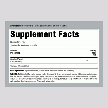 Olive Leaf Liquid Extract Alcohol Free, 2 fl oz (59 mL) Dropper Bottle