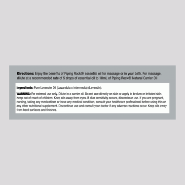 Supplement Facts label showing information for Lavender Oil 15 mL bottle.