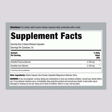 Grass Fed Beef Thymus, 2100 mg, 200 Capsules