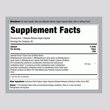 Ultimate Flora Extra Care Probiotic 50 Billion GO PACK, 60 Delayed Release Vegan Caps