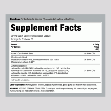 Ultimate Flora Women's Vaginal Care Probiotic 50 Billion, 60 Delayed Release Vegan Caps