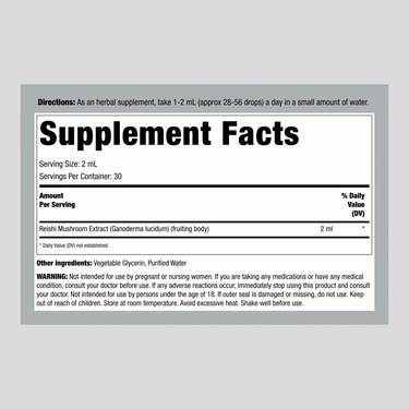 Reishi Mushroom Liquid Extract, 2 fl oz (59 mL) Dropper Bottle