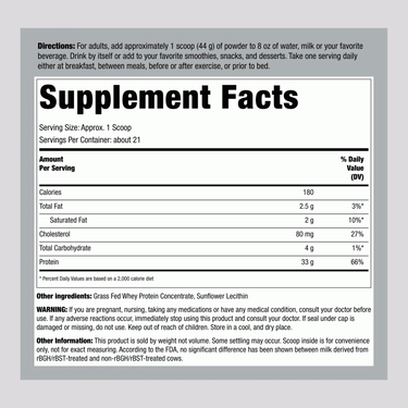GrassFed Whey Protein (Unflavored & Unsweetened), 2 lb (907 g) Bottle