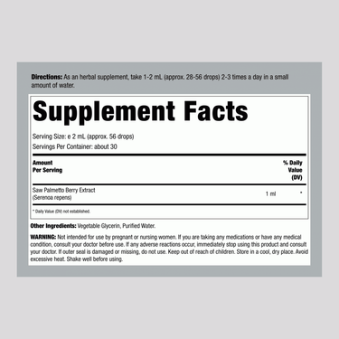 Saw Palmetto Berry Liquid Extract Alcohol Free, 2 fl oz (59 mL) Dropper Bottle