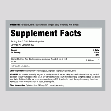 Siberian Eleuthero, 2400 mg (per serving), 300 Quick Release Capsules