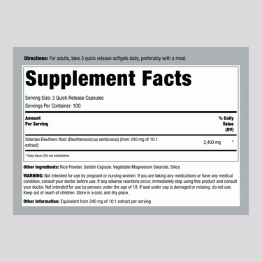 Siberian Eleuthero, 2400 mg (per serving), 300 Quick Release Capsules
