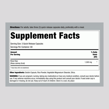 Rose Hips, 1500 mg (per serving), 240 Quick Release Capsules