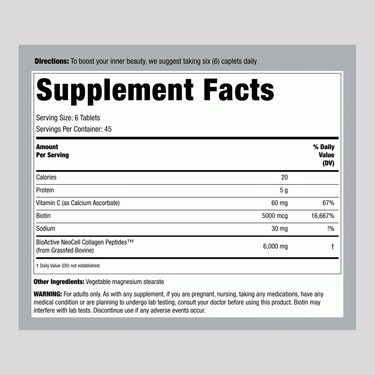 Grassfed Collagen Peptides + C & Biotin, 6000 mg, 270 Caplets