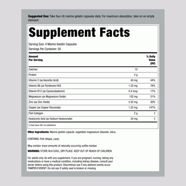 Supplement Facts panel for NCL Marine Collagen with 120 capsules description and ingredients.