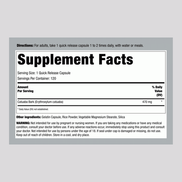 Catuaba Bark, 470 mg, 120 Quick Release Capsules
